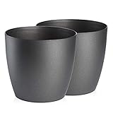 Tymar Blumentopf, 2er-Pack, Pflanzentopf aus Kunststoff, Moderne, matt, Runde Form (Graphit, ø 14 cm)