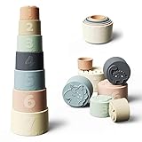 Moonkie Baby Stapelbecher Spielzeug, Stapelturm mit 7 Bechern Für Babys & Kinder,lustiges pädagogisches Stapelbecher-Silikon-weiches und zahnendes Spielzeug, Geschenk Jungen & Mädchen ab 6 Monate+
