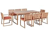 8-Sitzer Gartenset zertifiziertes Holz hellbraun Kissen rot Sassari Premium