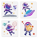 DOODLREAM 4 Stück Astronauten Schablone zum Malen 15 × 15 cm Wiederverwendbare Zeichenschablonen für Weltraumastronauten DIY Handwerk Farbe Vorlagen für Wand Home Decor Holz Journal Stoff Papier