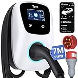 Tera EV Ladegerät Typ 2 11KW Heim Ladestation 16A 400V CE&TÜV Wallbox 7 Meter Ladekabel mit Ladegerätehalter App-Steuerung CEE 3-Phasen Stecker für Alle EV und PHEVs W01 Weiß