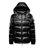 ZLXHFFH Herren Hoodie Glänzend Metallic Reißverschluss Daunenmäntel Winter Warm Quilting Down Puffer Jacke
