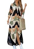 Lxuick Damen-Blusenkleid mit Knopfleiste, langärmelig, Blumendruck, lockere Passform, Reverskragen, Hemdkleid, Dreieck, 3X-Groß