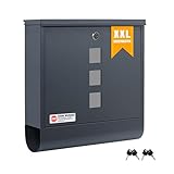 Zedelmaier XXL Personalisiert Briefkasten mit Edelstahl Namensschild 35 x 35 cm mit 4 Schlüsseln für B5&C4 Umschlag Wandbriefkasten Mailbox Briefkästen mit Zeitungsfach RAL7016 Anthrazit