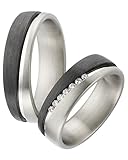 123traumringe Eheringe in Carbon & Titan I Partnerringe mit 7 Zirkonia & Etui I Gravierbare Eheringe mit Ringgröße 50-72 mm I Hochwertige Verlobungsringe in 6 mm Breite & 2 mm Stärke I S 58