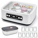 Lnopever Jogurtbereiter, 8 Glasbehälter à 180 ml für bis 1,6L selbstgemachten Joghurt,Yogurt Maker mit Temperatur 20-55°C, Abschaltautomatik & LCD-Display, Joghurtmaschine weiß