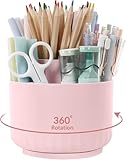 SKYDUE Schreibtisch Organizer, 360 Grad Stiftehalter Drehbar, Stifte Organizer Mit 5 Fächern, Stiftehalter Schreibtisch Für Büro, Schule, Zuhause(Hellrosa)