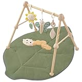 Cottonbebe 4 IN 1 Blatt Spielbogen Baby, Spielmatte Babies mit Natur Holz Activity Spielbogen, 3 abnehmbaren Spielzeugen zum Greifen, für ab 0-3-6-12-36 Monaten