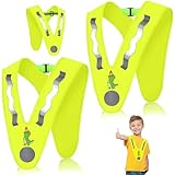 YOUYIKE 2 Stück V-Form Reflektorweste Kinder, Dinosaurier Reflektierende Sicherheitsweste Kinder, Gelb Warnweste Kind Von 2-12 Jahre, 360 Grad Reflektorweste für Den Schulweg, Fahrrad, Straßenverkehr