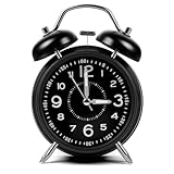 OSDUE Doppelglockenwecker mit Nachtlicht, Lauter Wecker mit Ohne Ticken Grün Fluoreszierend Großes Zifferblatt Batteriebetrieben Metallwecker Retro Analog Wecker für Kinder Erwachsene Senioren