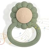 meanus Silikon Babyrassel Beißring, Löwenform Baby Spielzeug für Sinnes und Kauentwicklung, BPA-frei (Sage)