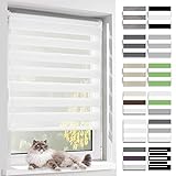 BelleMax Doppelrollo Klemmfix ohne Bohren & mit Bohren, 55x150cm(BxH), Weiß, Duo Rollo, Sonnenschutz lichtdurchlässig Blickdicht, Klemmrollo Fensterrollo, Rollos für Fenster und Tür