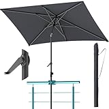 4smile Sonnenschirm Balkon 210x140 cm rechteckig, Anthrazit mit Schutzhülle – UV50+ höhenverstellbar, knickbar mit Kurbel, ideal für Garten & Terrasse