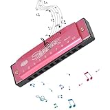 Mundharmonika 10 Holes Mundharmonika C Dur, Blues Mundharmonika Set, Mit Etui, Blues Harpes Mundharmonika, Professionelles Diatonic Blues Harmonica, Für Profis, Anfänger, Kinder (Rose-rot)