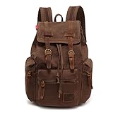 koolehaoda Vintage Canvas Lederrucksack Unisex Casual College Bag Wandertasche 17-Zoll-Laptop Business Rucksack Canvas Rucksack (L- Kaffee)