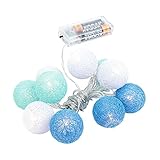 Ideen mit Herz Kugel-Lichterkette mit 10 LEDs | batteriebetrieben | 10 Baumwollkugeln in 3 Farben | Ø35 mm je Kugel | inkl. Timer (weiß, mint, hellblau)