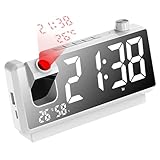 Projektionswecker, Doppelprojektionswecker, kabellose Deckenleuchte mit HD-LED-Display, moderne Schreibtischdekoration, 180 Grad drehbar, intelligenter Nachttischwecker für Camer