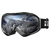 Premium Skibrille, Outdoormaster Snowboardbrille Schneebrille OTG 100% UV-Schutz, helmkompatible Ski Goggles für Damen&Herren/Jungen&Mädchen(Schwarzer Rahmen + VLT 10% graue Gläser mit REVO Silber)