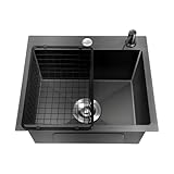 TESUGN Schwarz Küchenspüle 40x45 cm Edelstahl Einbauspüle Küchenspüle, 1 Becken SpüLbecken KüChe, Waschbecken KüChe mit Seifenspender, Klein Einbauspüle
