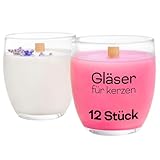 KONZEPT Kerzengläser 225 ml, 12 er Kerzen Gläser leer zum gießen, Teelichtgläser klein 8x7 cm