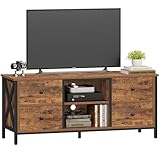Hzuaneri TV-Schrank mit 4 Schubladen, TV-Ständer für TV-Geräte unter 55 Zoll, mit 2 offenen Fächern, 40 x 120 x 50 cm, Fernsehschrank für Wohnzimmer, Schlafzimmer, Vintagebraun-Schwarz TV16901B