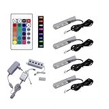 QLS LED RGB Set Glaskantenbeleuchtung Clip 12V mit Fernbedienung 16 Farben Dimmbar (Weiß, 4 Stück)