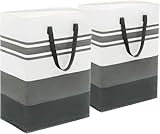 75L Grau Weiß Wäschekorb Faltbar mit 2 Reißverschluss Aufbewahrungstasche,Wäschesack mit Griff Großer Wäschesammler Faltbare Wäschekörbe für Schlafzimmer,Badezimmer,Kinderzimmer,Studentenwohnung