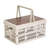 Camping-Aufbewahrungsbox – große, faltbare Aufbewahrungsbox, stapelbarer Organizerkorb mit Griffen, Deckel, Allzweckkisten für Auto, Zuhause, Picknick, Camping, Angeln, Outdoor