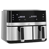 HOMCOM Heißluftfritteuse 8,5L Fritteuse mit Doppelkammer, 8 in 1 Rezeptur, Airfryer mit Antihaftbeschichtung, Touchscreen, Smart und Timer-Funktion, ohne Öl, Schwarz