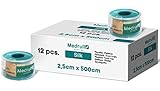 Medrull Fixierpflaster 5m x 2,5 cm Hautfreundlichen Heftpflaster Rolle SILK 12 Rollen Tapeband