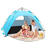 Strandmuschel Pop Up,Tonfarb Quick Up Strandzelt,Automatische Instant Pop Up Strandzelt mit 3 erweiterbarer Veranda, UPF 50+ Easy Setup Strandmuschel für Strand, Familie, Garten, Camping-Blau
