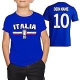 Italien Italia WM EM T-Shirt mit Wunschname + Zahl Geschenk Trikot Shirt Fussball Tshirt, 4 Jahre, Schwarz