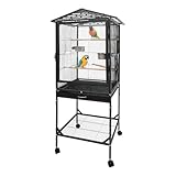 Großer Vogelkäfig 46x46x136 cm Mobile Vogelvoliere, Voliere mit 3 Holzstangen Vogelhaus für Nymphensittiche