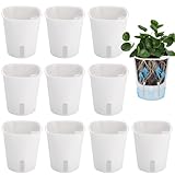 Huiguli 10 Stück Blumentopf, Weiß Selbstbewässerungstopf Klein, Φ9.5cm Pflanzen Topf mit Bewässerungssystem, PP Plastik Gradentopf mit Wasserstandsanzeiger für Innen und Außen