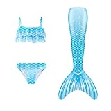 Badekleid Mädchen, Meerjungfrauenflosse Mädchen Mit Bikini Set Schwimmflossen Kinder Meerjungfrau Meerjungfrauen Badeanzug Monoflosse Bikinis Bademode Badebekleidung Für 4-13 Jahre Blau 10-11 Jahre