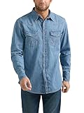 Wrangler Herren Jeanshemd aus der Denim-Kollektion mit Druckknöpfen, Light Wash Denim, XX-Large