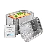 Enpack Aluschale R45-911L - 100 Stück Aluschalen mit Deckel 20x13x5 cm - Menüschale - 940 ml Füllmenge - Form für Lebensmittel - Grillschalen - Einwegverpackungen - Einmalbehälter für Pasta/Nudeln