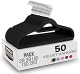 Utopia Home - Antirutsch-Kleiderbügel aus Samt - rutschfeste und strapazierfähige Kleiderbügel aus Samt mit Krawattenhalter - Stark genug, Jacken und Pullover zu halten (Schwarz, 50er-Pack)