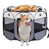 Exquilnova Tragbarer Welpenauslauf, Hundelaufstall Faltbar Laufstall Katzengehege für Wohnung, Welpenlaufstall für Drinnen Wasserdichtes Oxford-Tuch für Hunde Katzen Kaninchen, 74 x 74 x 43 cm (Grau)