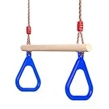 PELLOR Multifunktions Kinderholz Trapeze Schaukel mit Kunststoff Turnringe zum Aufhängen belastbar bis 160KG