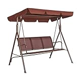 VEVOR 3-Sitzer-Terrassenschaukelstuhl Hollywoodschaukel mit verstellbarem Baldachin Verandaschaukel mit Armlehnen Teslin-Stoff und Rahmen aus legiertem Stahl für Balkon Hinterhof Terrasse Garten Braun