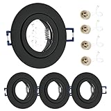 GeyouLux 4x LED Einbaustrahler 230V IP44 Rahmen mit GU10 Fassung, Aluminium Deckenspots Schwarz, Rund Flach LED Spots Badezimmer Einbauspots Spot Einbaurahmen 68mm lochmass für Außen- Innen