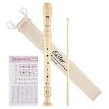 Eastar Sopran-Blockflöte für Anfänger, Kinder, barocke, C-Taste, 3-teilige, 3-teilig, mit Reinigungsset, Daumenstütze, Baumwolltasche, Grifftabelle, Holz, ERS-21BN