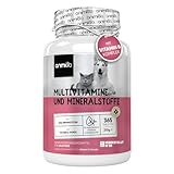 animigo Vitamine für Hunde & Katzen - 365 Tabletten - Mit Vitamin B Komplex (B1, B2, B3, B5, B6, Biotin, B9, B12), A, C, E & D3-18 Mineralien & Vitamine - Für Gelenke, Immunsystem, Knochen