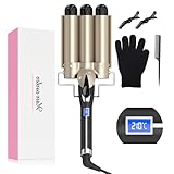 Welleneisen 3 Fässer Lockenstab Φ32mm GROẞE WELLEN, AIMERVO Waver LCD 14 Temperaturstufen 80-210℃, für mittellange/lange dicke/dünne Haare, Curler mit Keramikbeschichtung, Hitzehandschuh, Haarklammer