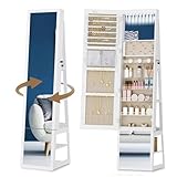 Hzuaneri Schmuckschränke, mit 360° drehbarem Sockel, abschließbarem Spiegel in voller Länge, großen 4-stufigen Ablagefächern, 4-in-1 multifunktional, Weiß und Beige JC16003BE