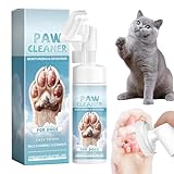 Katzenpfotenreiniger, wasserloser Schaumreiniger, 100 ml, Fußreinigungsschaum – sanfter Pfotenreiniger, Hundepfotenbalsam, tragbar mit Pfotenbürste für Hunde und Katzen
