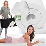 ELONEO Schlaf Topper Reise-Set 3 teilig: Visko-Matratzenauflage, Visko-Kopfkissen, hochwertige Transporttasche, 100% Visco, weiß, Visco-Topper: B 90 x L 200