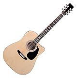 Classic Cantabile WS-10NAT-CE Westerngitarre mit Tonabnehmer (Akustik und verstärkt, Dreadnought, Cutaway, 3-Band EQ + Presence, Stimmgerät Tuner mit LCD, XLR und Klinke) natur Hochglanz