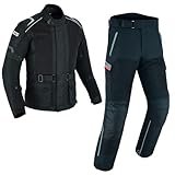 Herren Motorrad Sommer Textil kombi Motorradkombi herren 2-teiler mit Protektoren belüftete Motorrad Textilkombi Motorrad Textil Jacke und Hose Neu (BLACK, XS)
